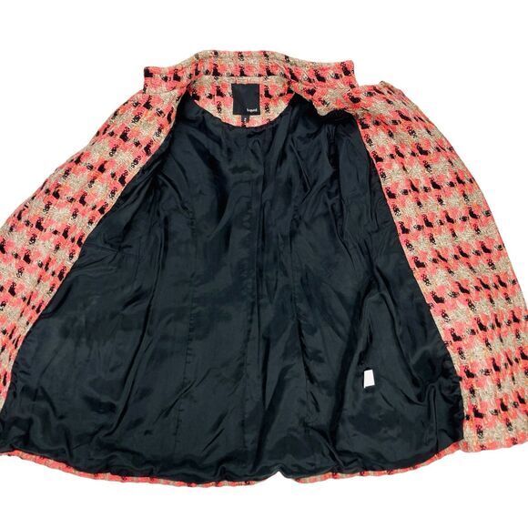 Liquid Wool Blend Tweed Long Coat Sz 2 Brown Orange Plaid Preppy Elegant PeaCoat - Picture 15 of 16